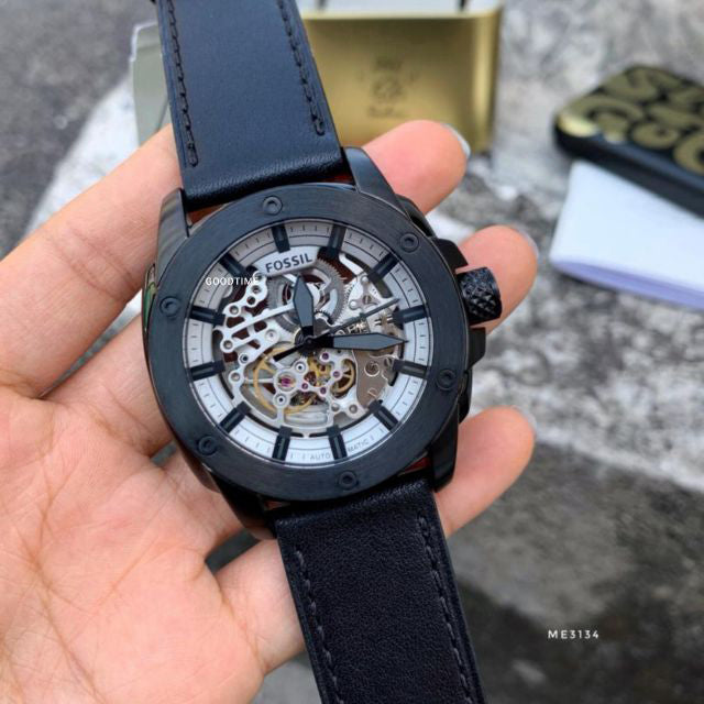 Fossil Modern Machine Automatic Skeleton Grey Dial Black Steel Strap Watch for Men - ME3134 Buy Now By Fossil