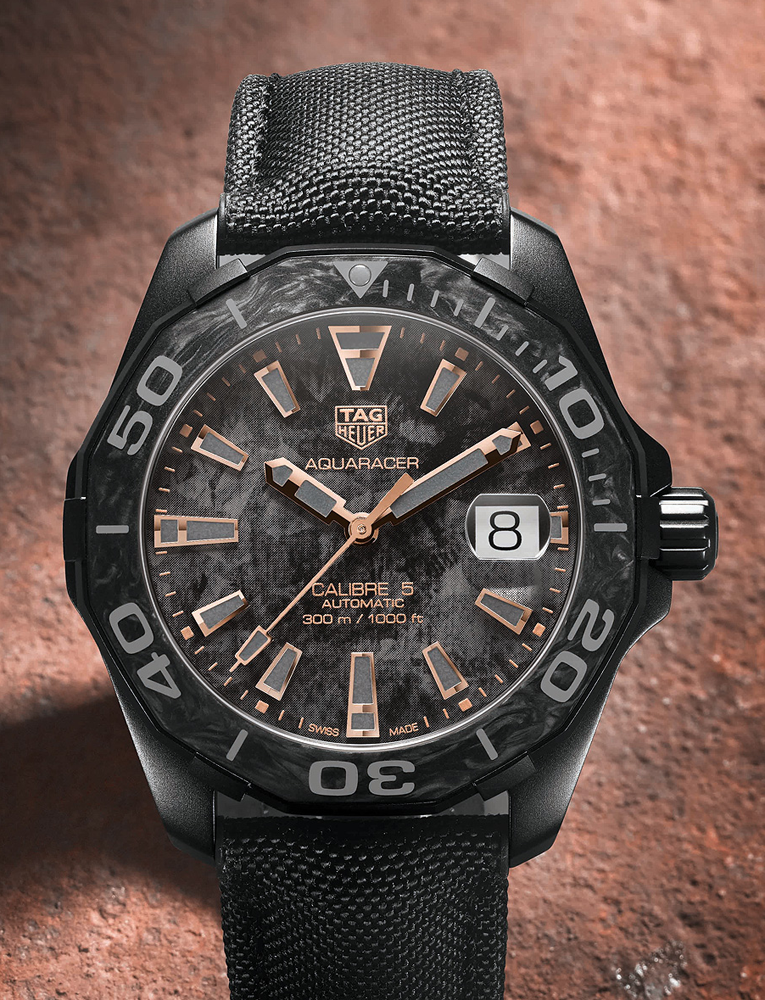 Tag Heuer Aquaracer Calibre 5 Black NATO Strap Carbon Dial Watch for Men - WBD218A.FC6445 Buy Now By Tag Heuer