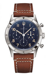 Breitling Avi 1953 Edition Platinum Chronograph Blue Dial Brown Leather Strap Watch for Men - LB0920131C1X1