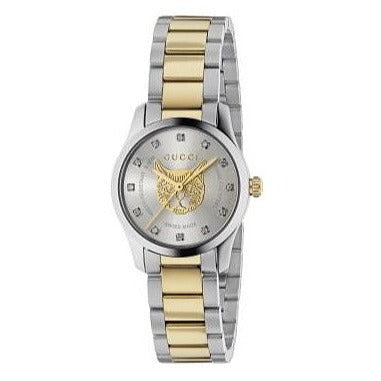 Shop Gucci G Timeless Quartz Diamonds Silver Dial Two Tone Steel Strap Watch For Women - YA1265016 in USA