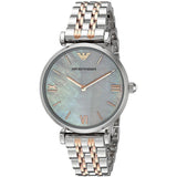 Emporio Armani Gianni T-Bar Mother of Pearl Dial Two Tone Steel Strap Watch For Women - AR1987