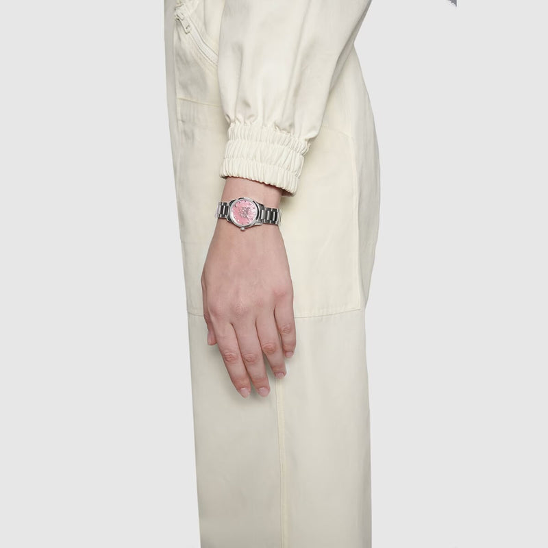 Shop Gucci G Timeless Quartz Mother of Pearl Pink Dial Silver Steel Strap Watch For Women - YA1265013 in USA