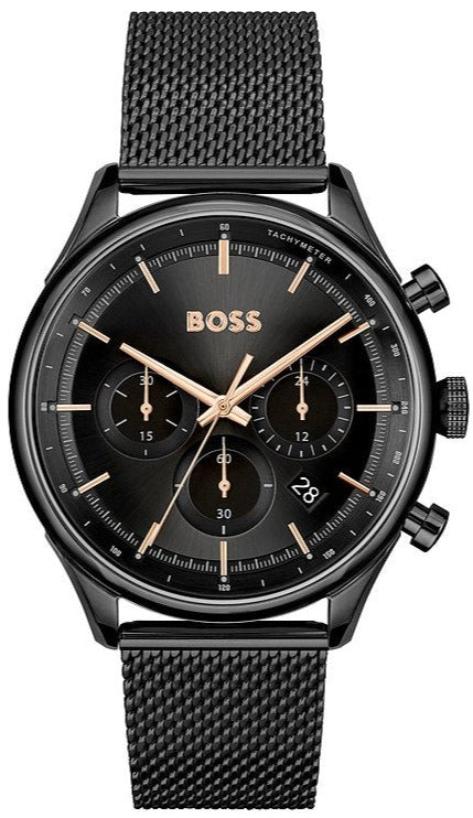 Shop Hugo Boss Gregor Chronograph Black Dial Black Mesh Bracelet Watch For Men - 1514065 in USA