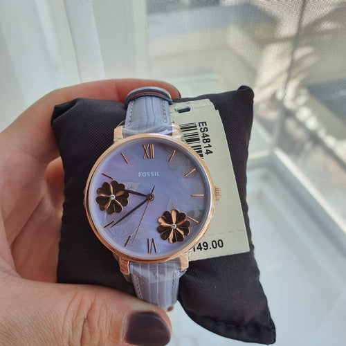Shop Fossil Jacqueline Purple Dial Purple Leather Strap Watch for Women - ES4814 in USA