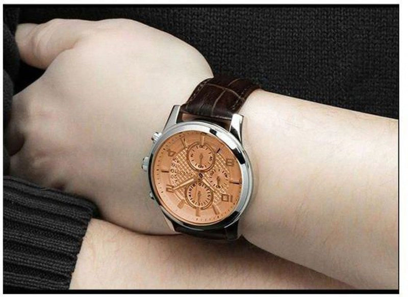 Guess Exec Chronograph Quartz Gold Dial Brown Leather Strap Watch for Men - W0076G3 Buy Now By Guess