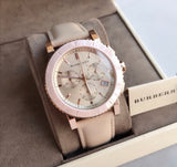 Shop Burberry The City Chronograph Rose Gold Dial Beige Leather Strap Watch For Women - BU9702 in USA