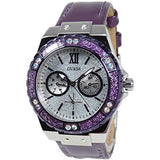 Shop Guess Limelight Quartz Silver Dial Purple Leather Strap Watch For Women - W0775L6 in USA