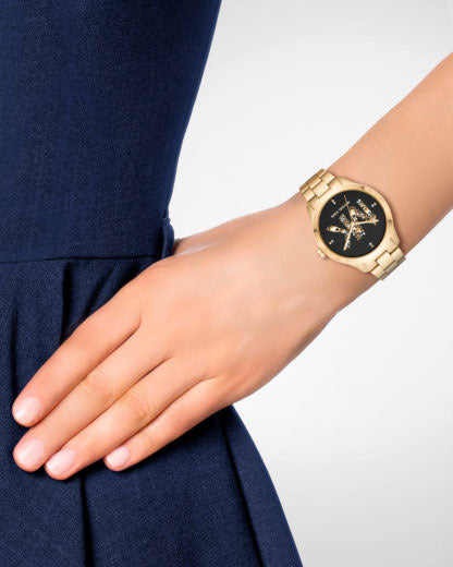 Michael Kors Runway Quartz Black Dial Gold Steel Strap Watch For Women - MK6682 Buy Now By Michael Kors