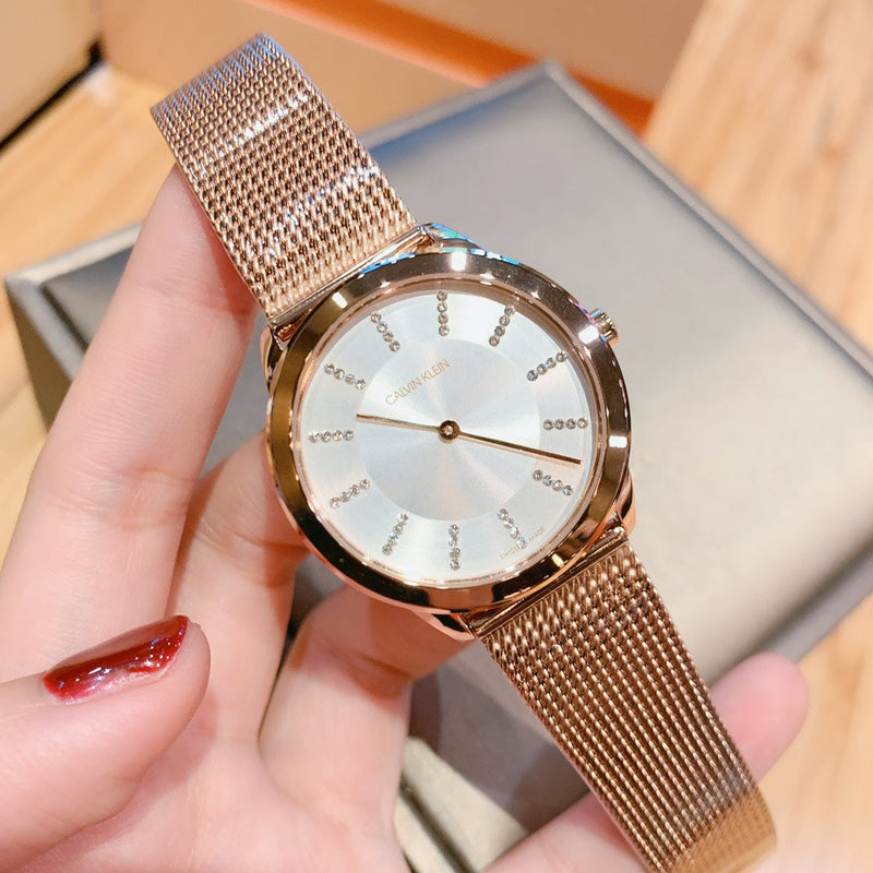Calvin Klein Minimal White Dial Rose Gold Mesh Bracelet Watch for Women - K3M22Y2X Buy Now By Calvin Klein