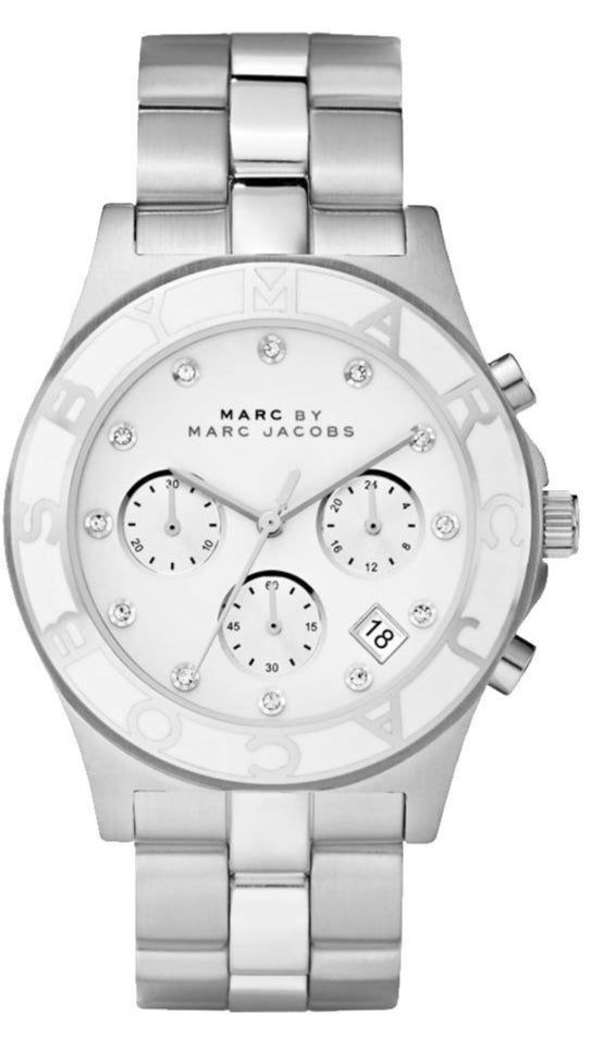 Marc Jacobs Blade Chronograph White Dial Silver Steel Strap Watch for Women - MBM3080 Buy Now By Marc Jacobs