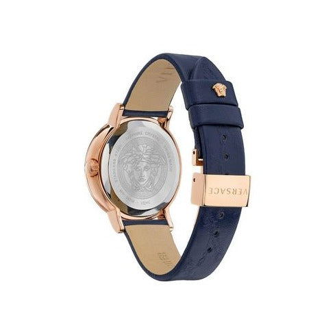 Versace Virtus Quartz Blue Dial Blue Leather Strap Watch for Women - VEHC00419 Buy Now By Versace