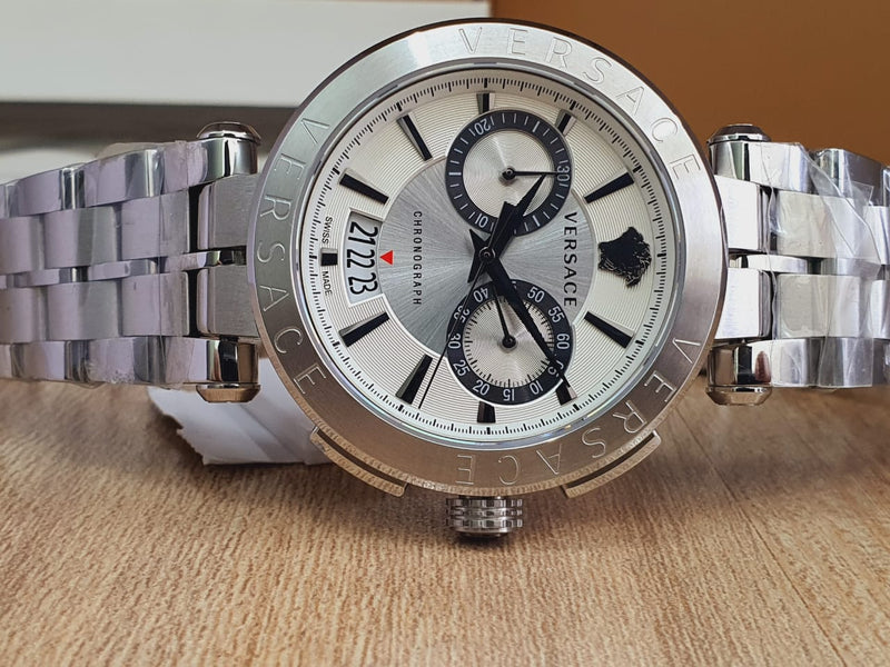 Versace Aion Chronograph White Dial Silver Steel Strap Watch for Men - VBR040017 Buy Now By Versace