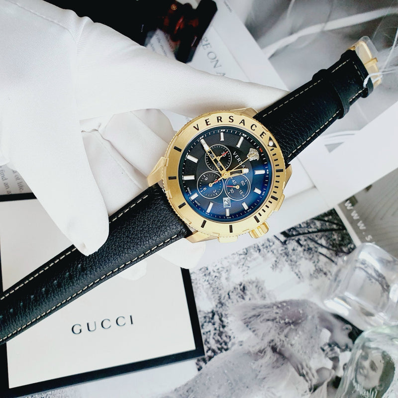 Versace Casual Chronograph Blue Dial Blue Leather Strap Watch for Men - VERG004-18 Buy Now By Versace