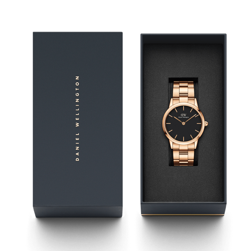Daniel Wellington Iconic Link Black Dial Rose Gold Steel Strap Watch for Women - DW00100210 Buy Now By Daniel Wellington