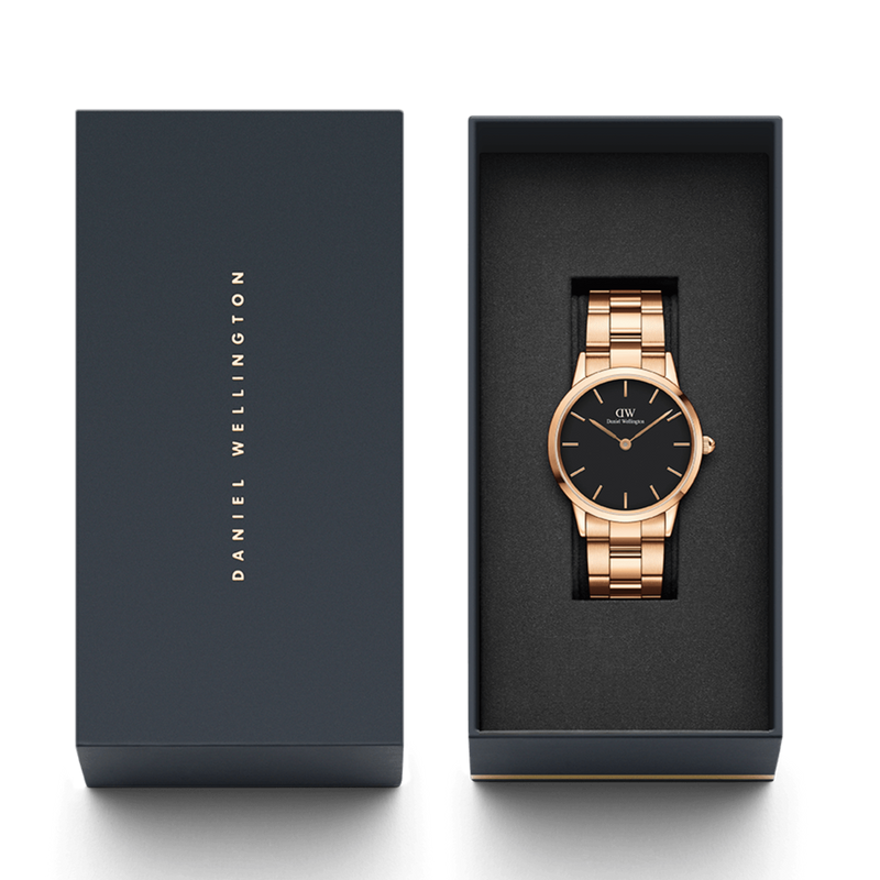 Daniel Wellington Iconic Link Black Dial Rose Gold Steel Strap Watch For Men - DW00100344 Buy Now By Daniel Wellington