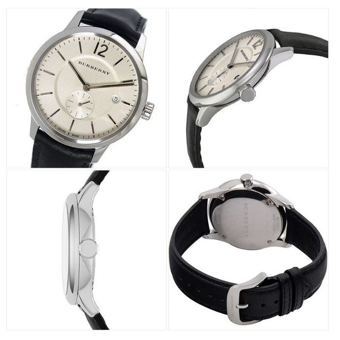 Shop Burberry The Classic Horseferry Beige Dial Black Leather Strap Watch for Men - BU10000 in USA