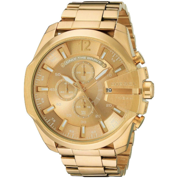 Shop Diesel Mega Chief Gold Dial Gold Steel Strap Watch For Men - DZ4360 in USA