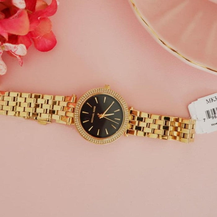 Michael Kors Mini Darci Quartz Black Dial Gold Steel Strap Watch For Women - MK3738 Buy Now By Michael Kors
