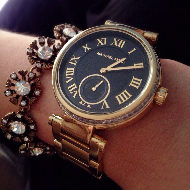 Michael Kors Skylar Black Dial Gold Steel Strap Watch for Women - MK5989 Buy Now By Michael Kors