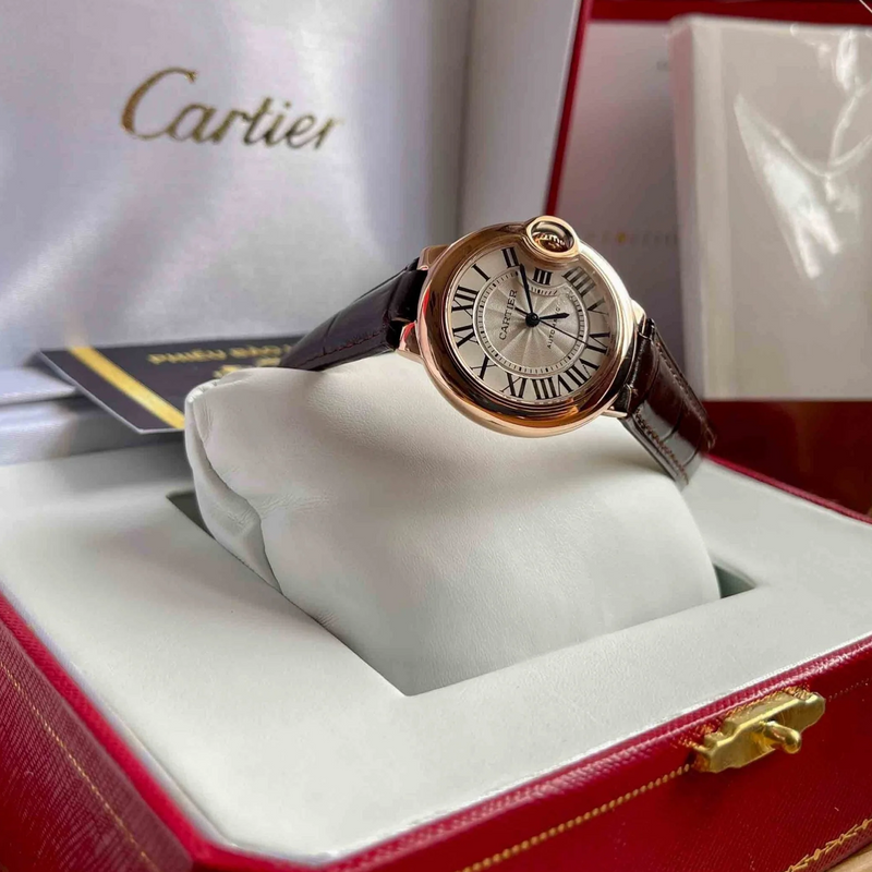 Shop Cartier Ballon Bleu De Cartier Silver Dial Brown Leather Strap Watch for Women - W6920097 in USA