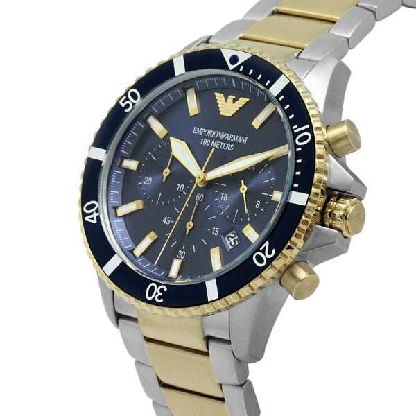Emporio Armani Mario Chronograph Blue Dial Two Tone Steel Strap Watch For Men - AR11362 Buy Now By Emporio Armani