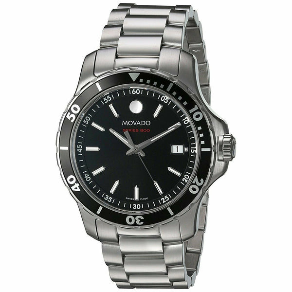 Shop Movado Series 800 Black Dial Silver Steel Strap Watch For Men - 2600135 in USA