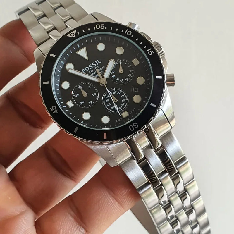 Fossil FB-01 Chronograph Black Dial Silver Steel Strap Watch for Men - FS5837 Buy Now By Fossil