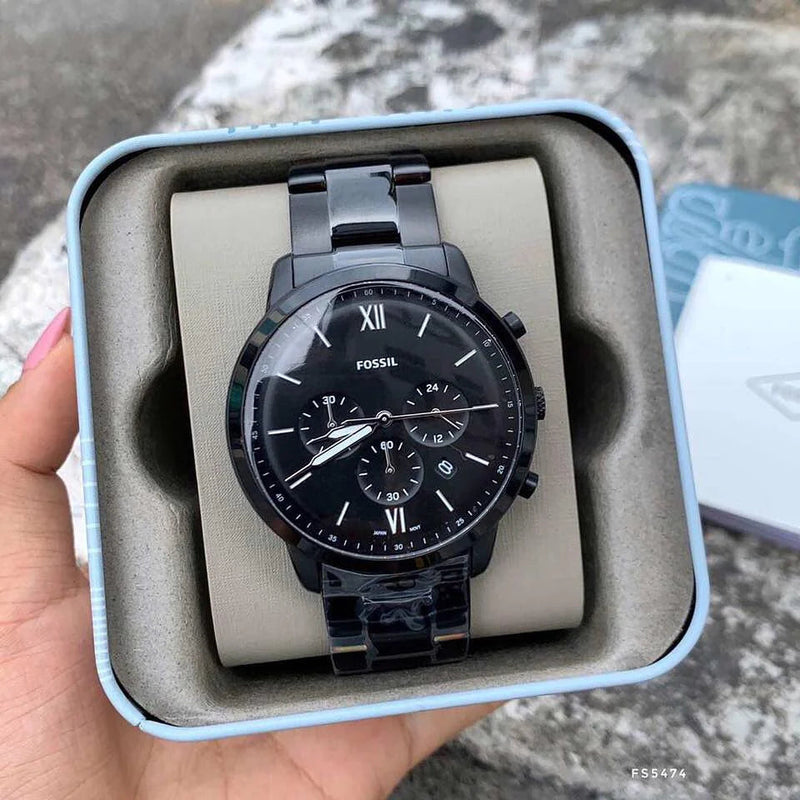 Fossil Neutra Chronograph Black Dial Black Steel Strap Watch for Men - FS5474 Buy Now By Fossil