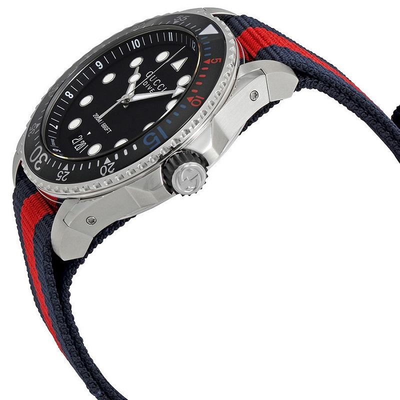 Shop Gucci Dive Black Dial Red & Blue Nylon Strap Watch For Men - YA136210 in USA