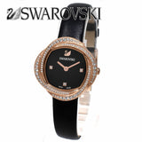 Shop Swarovski Crystal Flower Black Dial Black Leather Strap Watch for Women - 5552421 in USA
