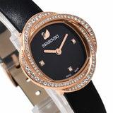 Shop Swarovski Crystal Flower Black Dial Black Leather Strap Watch for Women - 5552421 in USA
