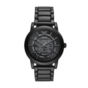 Emporio Armani Meccanico Skeleton Black Dial Black Steel Strap Watch For Men - AR60045