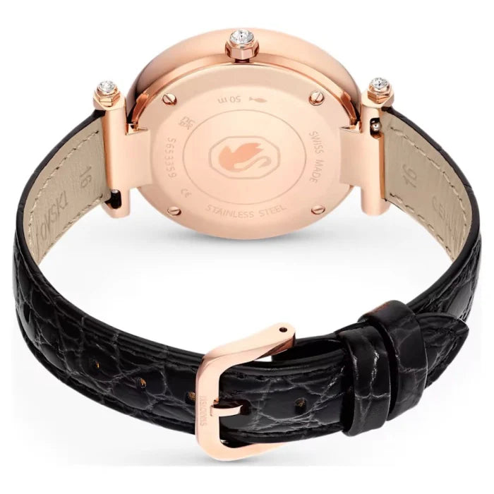 Swarovski Crystalline Wonder Silver Dial Black Leather Strap Watch for Women - 5653359 Buy Now By Swarovski
