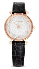 Swarovski Crystalline Wonder Silver Dial Black Leather Strap Watch for Women - 5653359 Buy Now By Swarovski