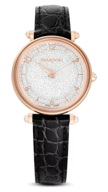 Swarovski Crystalline Wonder Silver Dial Black Leather Strap Watch for Women - 5653359 Buy Now By Swarovski
