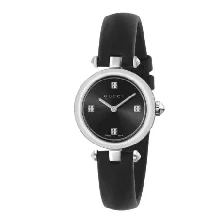 Shop Gucci Diamantissima Quartz Diamonds Black Dial Black Leather Strap Watch for Women - YA141506 in USA