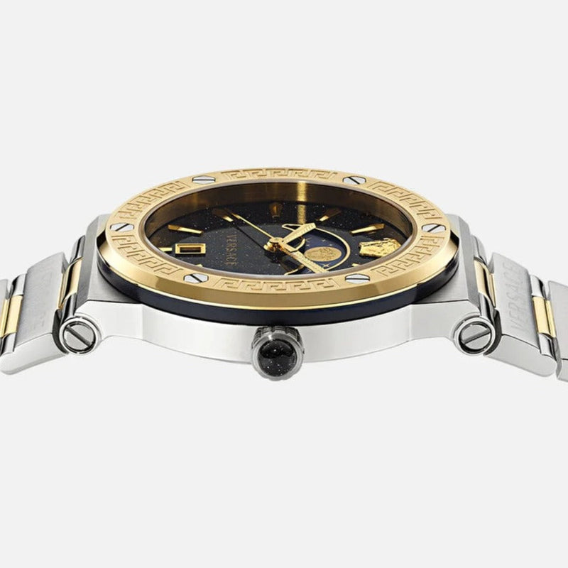 Versace Greca Logo Moonphase Black Dial Two Tone Steel Strap Watch for Men - VE7G00223 Buy Now By Versace