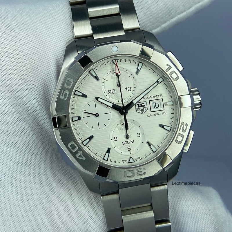 Tag Heuer Aquaracer Caliber 16 Automatic Chronograph White Dial Silver Steel Strap Watch for Men - CAY2111.BA0927 Buy Now By Tag Heuer