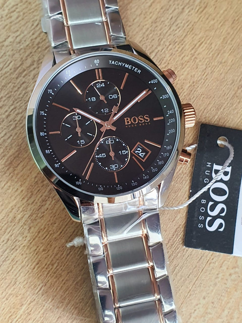 Shop Hugo Boss Grand Prix Black Dial Two Tone Steel Strap Watch for Men - 1513473 in USA
