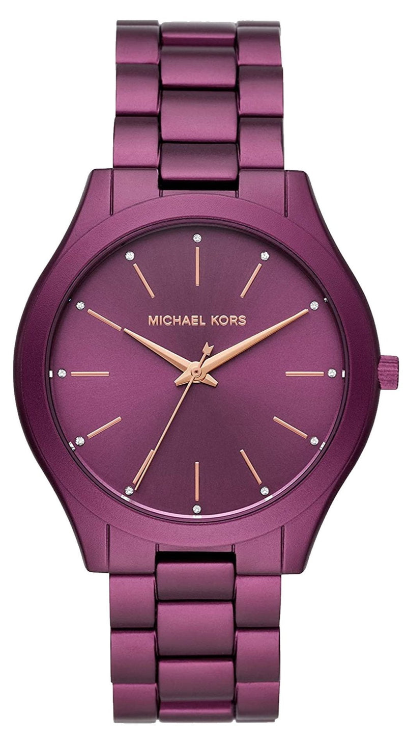 Shop Michael Kors Slim Runway Quartz Purple Dial Purple Steel Strap Watch For Women - MK4507 in USA