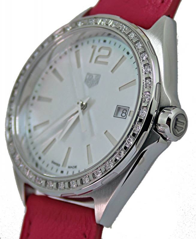 Shop Tag Heuer Formula 1 Quartz Mother of Pearl Dial Pink Leather Strap Watch for Women - WBJ131A.FC8252 in USA