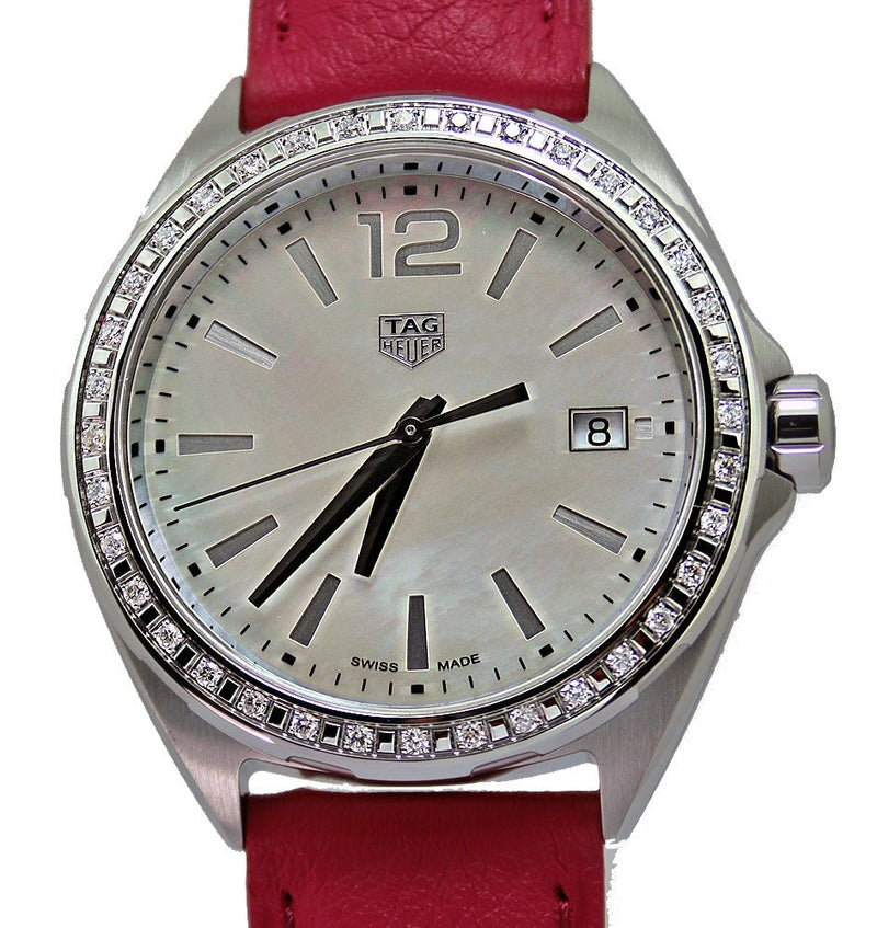 Shop Tag Heuer Formula 1 Quartz Mother of Pearl Dial Pink Leather Strap Watch for Women - WBJ131A.FC8252 in USA