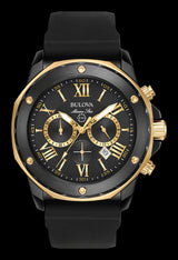 Bulova Marine Star Chronograph Black Dial Black Rubber Strap Watch for Men - 98B278 Buy Now By Bulova