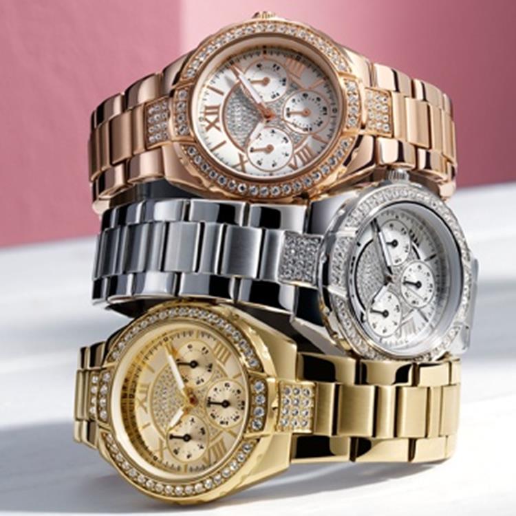 Guess Viva Diamonds Gold Dial Gold Steel Strap Watch for Women - W0111L2 Buy Now By Guess