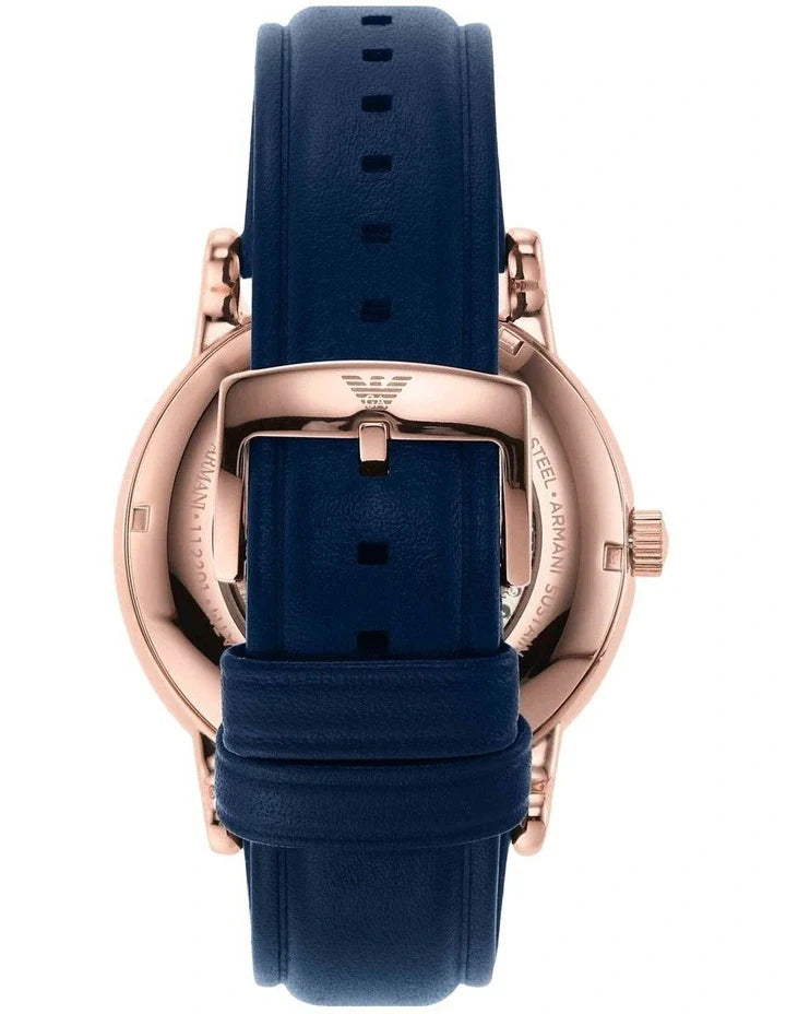 Emporio Armani Meccanico Automatic Blue Dial Blue Leather Strap Watch For Men - AR60050 Buy Now By Emporio Armani