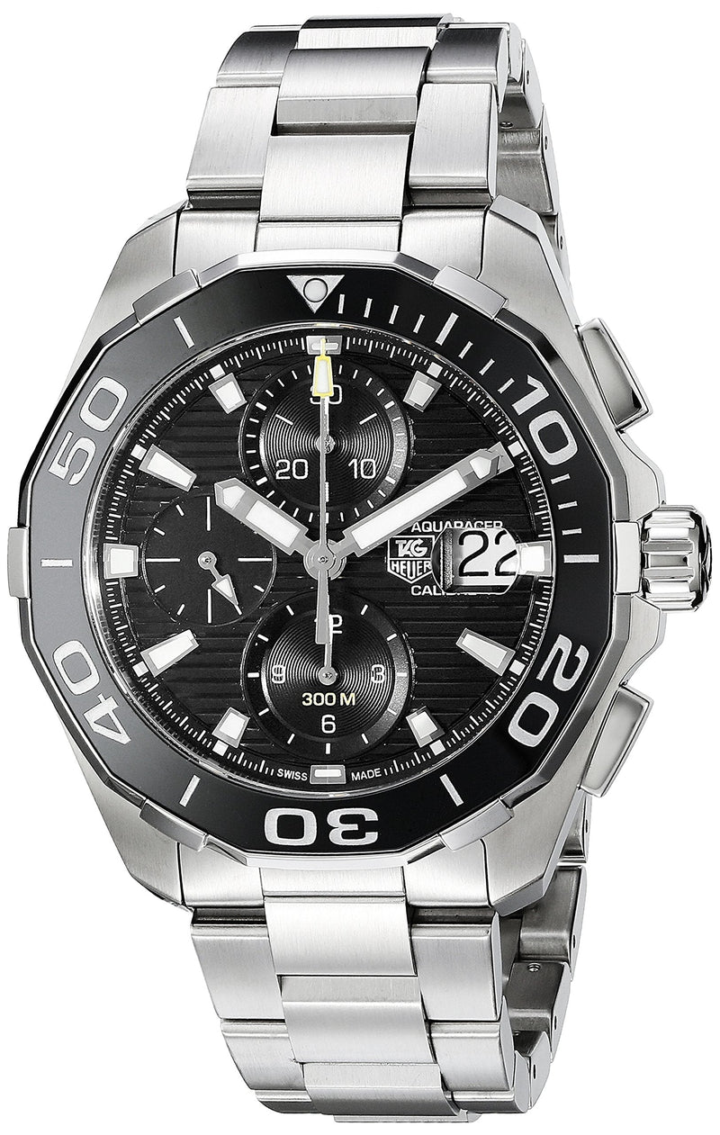 Shop Tag Heuer Aquaracer Calibre 16 Day-Date Black Dial Silver Steel Strap Watch for Men - CAY211A.BA0927 in USA