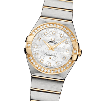 Shop Omega Constellation Diamonds Mother of Pearl Dial Two Tone Steel Strap Watch for Women - 123.25.27.60.55.006 in USA