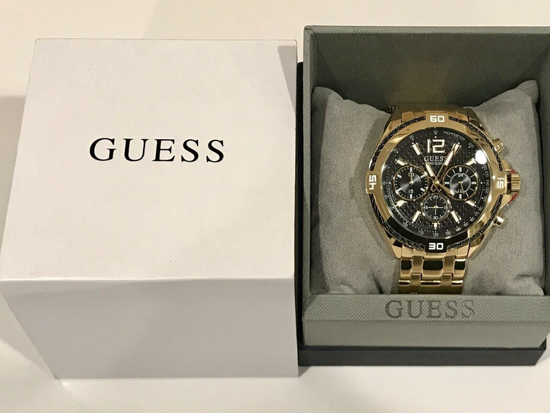 Guess Surge Chronograph Black Dial Gold Steel Strap Watch for Men - W1258G2