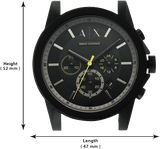 Armani Exchange Outerbanks Chronograph Black Dial Black Silicone Strap Watch For Men - AX1343