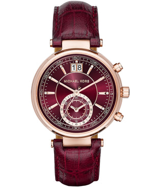 Michael Kors Sawyer Maroon Dial Maroon Leather Strap Watch for Women - MK2426